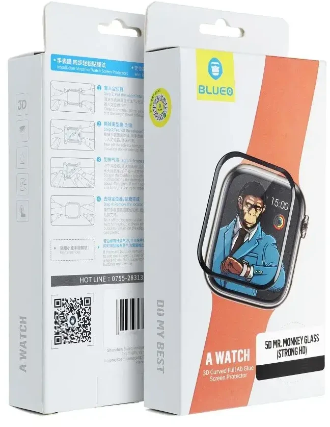 Blueo 5D Mr. Monkey Glass - skirtas Apple Watch SE / SE 2 40MM juodas (Strong HD)