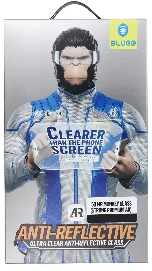 Blueo Apple 5D grūdintas stiklas iPhone 17 telefonui Mr. Monkey Glass (stiprus aukščiausios kokybės itin skaidrus AR) juodas