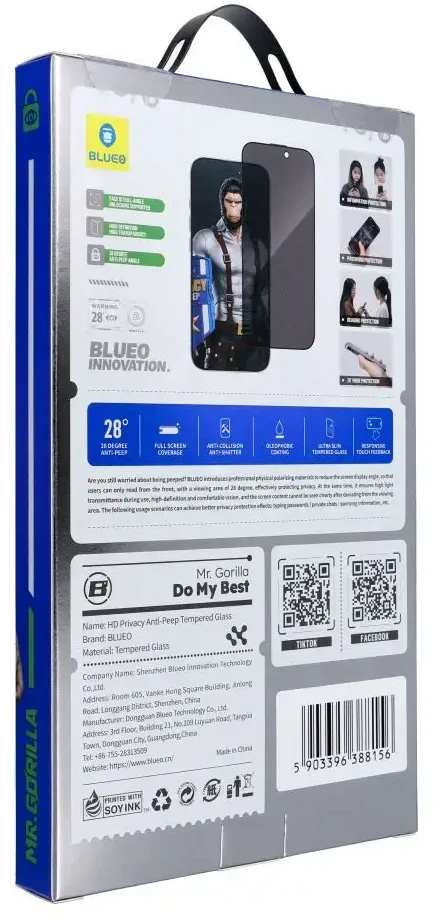 Blueo 5D Mr. Monkey Glass - skirtas Samsung Galaxy S25 Edge juodas (Strong Privacy)