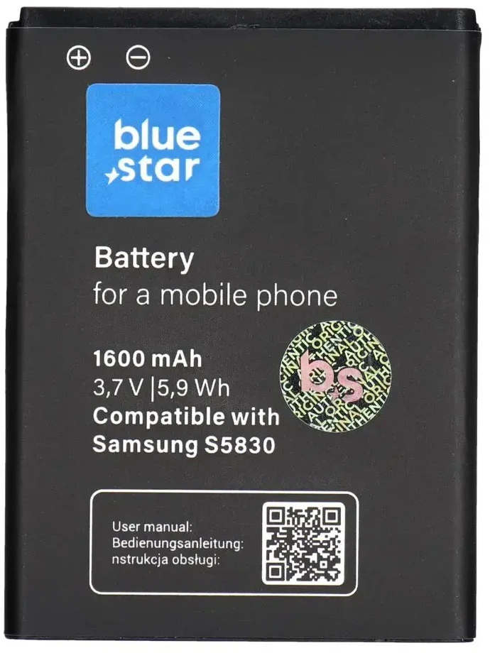 BlueStar Blue Star Mėlynas STAR PREMIUM baterija, skirta SAMSUNG S5830 Galaxy Ace / Galaxy Gio S5670 1600 mAh