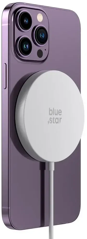 BlueStar „Blue Star“ belaidis įkroviklis Mėlynas STAR įkrovimo kilimėlis 15 W, suderinamas su „MagSafe“ baltas