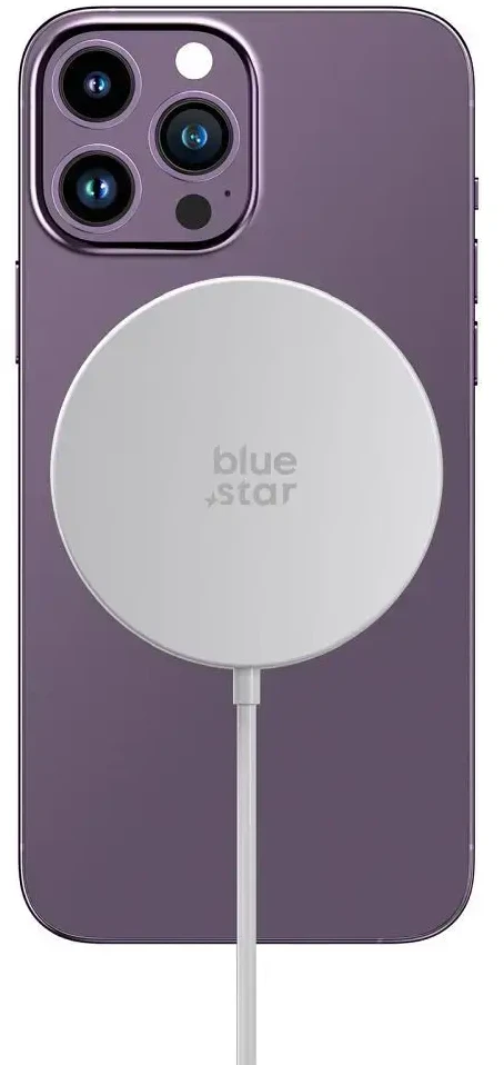 BlueStar „Blue Star“ belaidis įkroviklis Mėlynas STAR įkrovimo kilimėlis 15 W, suderinamas su „MagSafe“ baltas