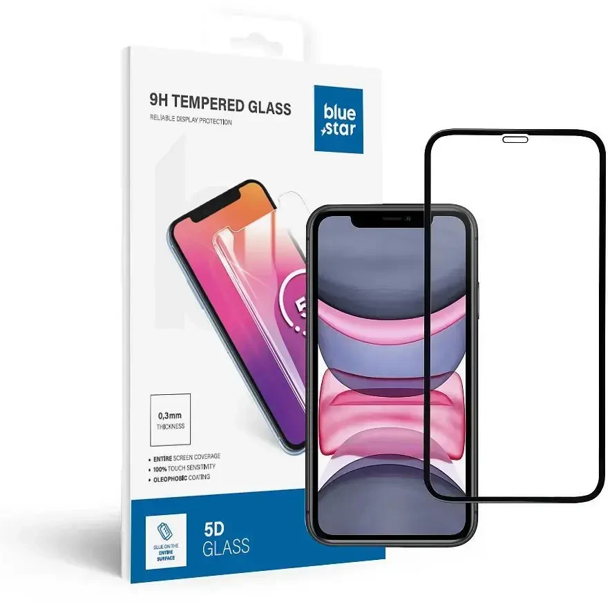 BlueStar Grūdintas stiklas iPhone XR / 11 (pilnas klijavimas) Blue Star 5D juodas