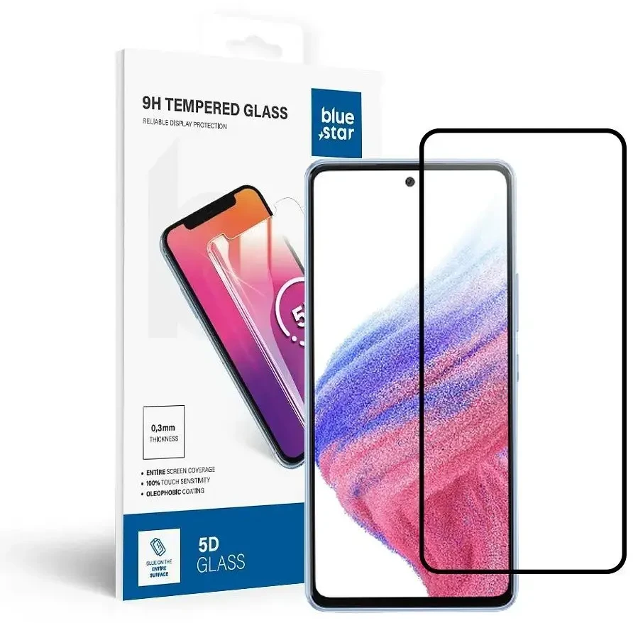 BlueStar Blue Star Blue Star grūdintas stiklas Blue Star - SAMSUNG A53 5G Full Face (visi klijai su rėmeliu/mažas dydis) - juodas T