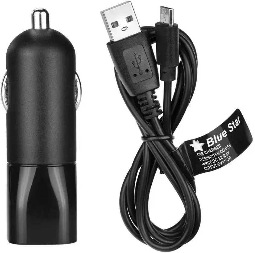 BlueStar Automobilinis įkroviklis Blue Star USB A 2A + laidas USB A į Micro USB juodas