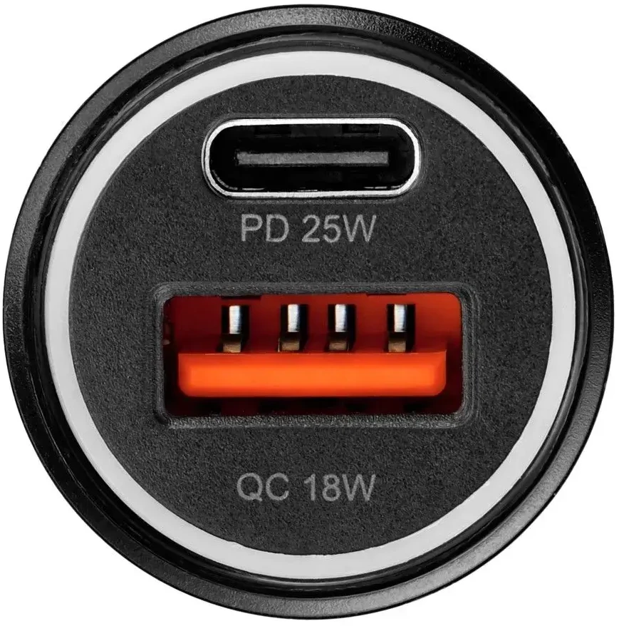 BlueStar Automobilinis įkroviklis Blue Star USB C + USB A QC3.0 PD AFC PPS 3A 25W + USB C - Lightning laidas, juodas