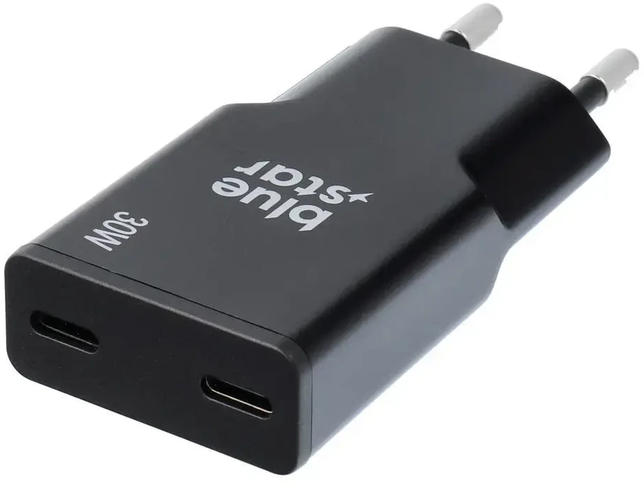BlueStar Telefono įkroviklis Blue Star Slim GaN 2 x USB C QC4.0 PD 3A 30W TFK-SC-30WCC juodas