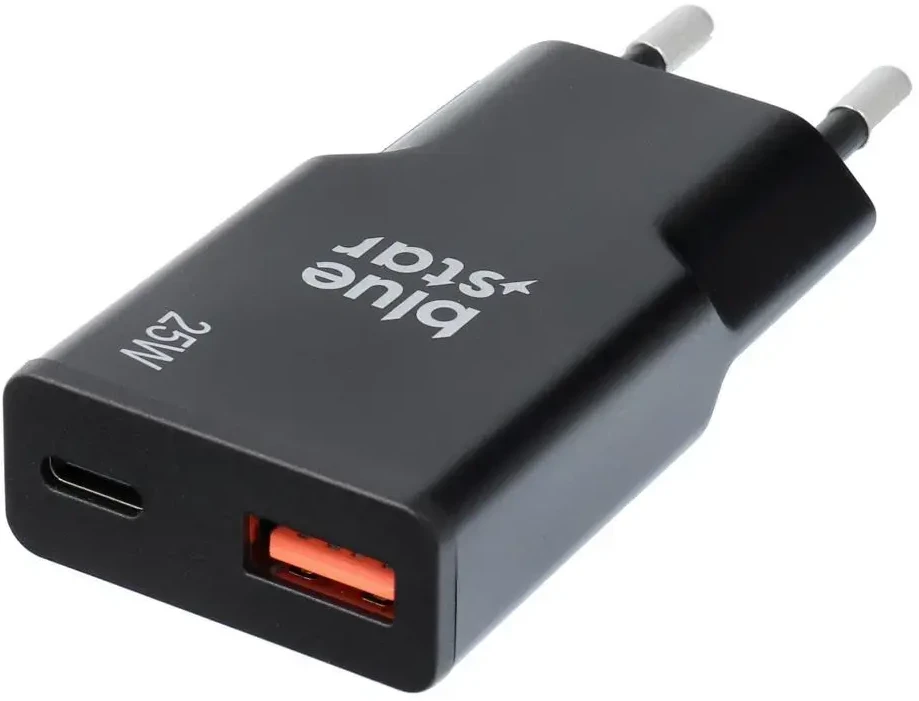 BlueStar Telefono įkroviklis Blue Star Slim GaN USB C + USB A QC4.0 PD 3A 25W TFK-SC-25WAC juodas