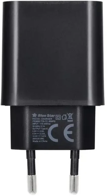 BlueStar Įkroviklis Blue Star (TFB-TC-20W) + "USB-C (Type-C) to "USB-C (Type-C)" (1xUSB-C 20W) juodas