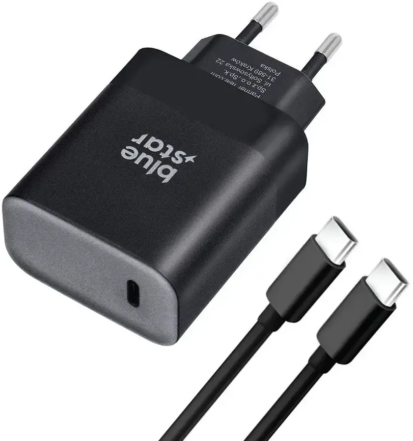 BlueStar Telefono įkroviklis Blue Star USB C QC4.0 PD 3A 45W + laidas USB C į USB C TFB-TC-45WPD juodas