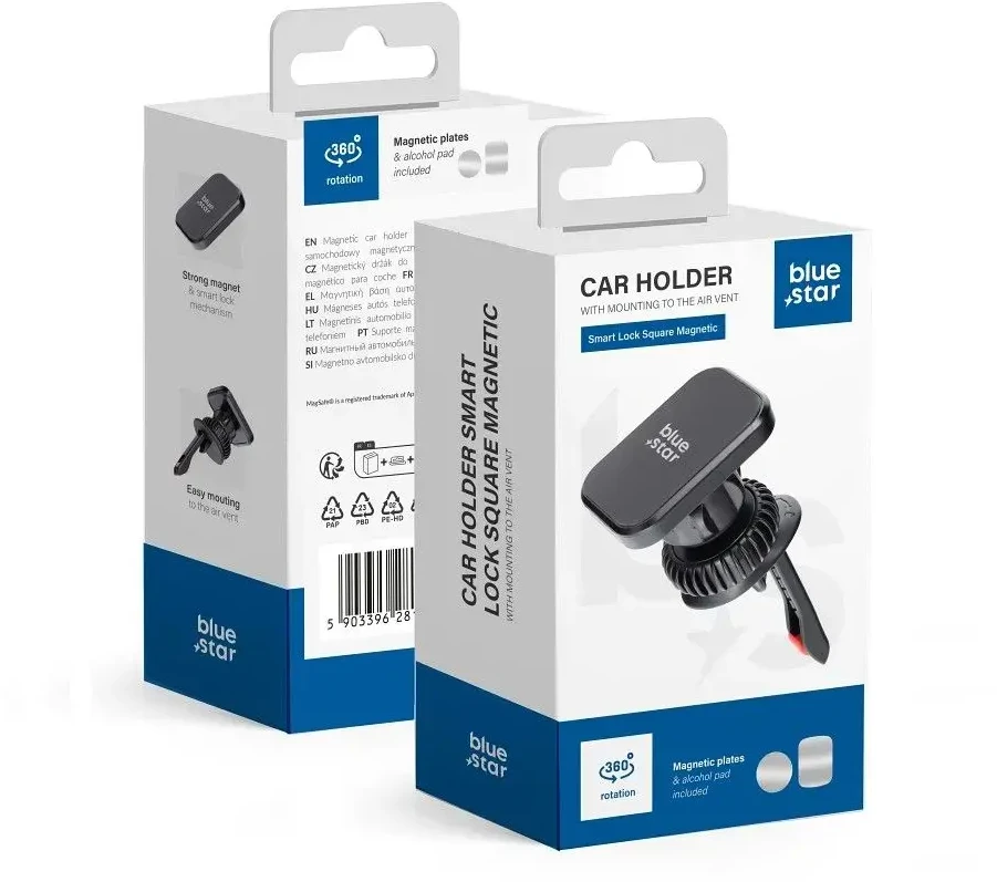 BlueStar Magnetinis automobilio telefono laikiklis „Blue Star Smart Lock Square“ juodas oro išleidimo angos dangtelis