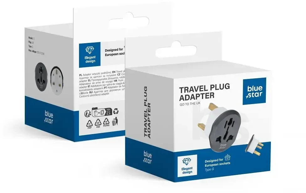 BlueStar Blue Star Mėlynas STAR travel adapter GO TO UK (Type G) 13 baltas