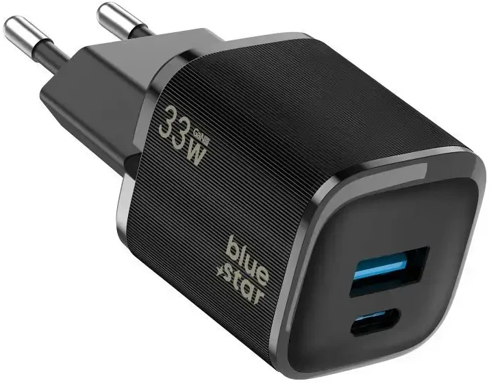 BlueStar Phone charger Blue Star Nano GaN USB C + USB A QC4.0 PD 3A 33W VT-332 juodas