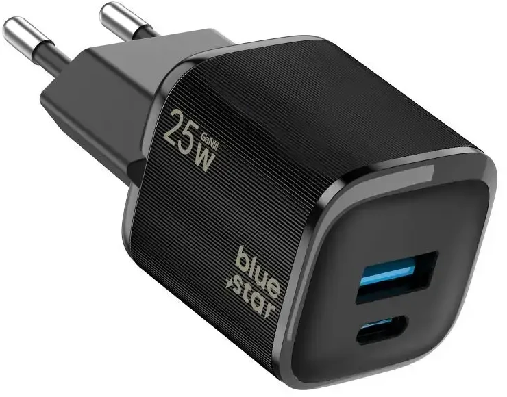 BlueStar Phone charger Blue Star Nano GaN USB C + USB A QC4.0 PD 3A 25W VT-331 juodas
