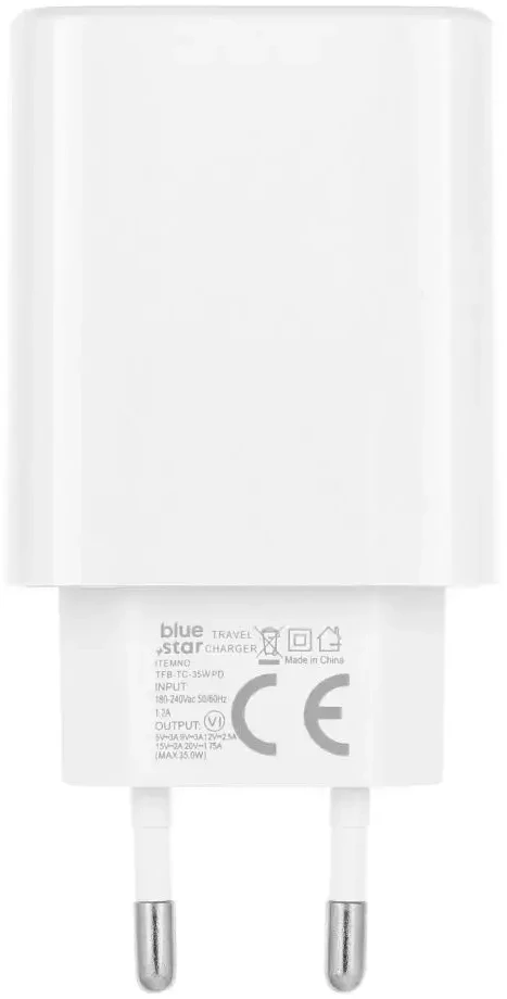 BlueStar Phone charger Blue Star USB C QC4.0 PD 3A 35W + cable USB C to USB C TFB-TC-25WPD baltas