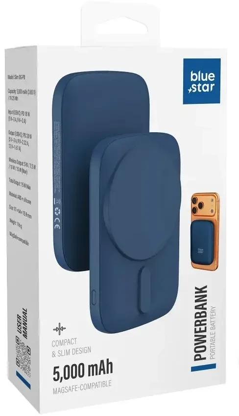 BlueStar Powerbank compatible with MagSafe Blue Star Slim DG-P8 15W 5000 mAh navy mėlynas