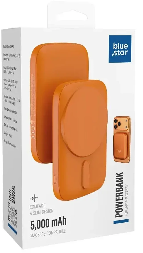 BlueStar Powerbank compatible with MagSafe Blue Star Slim DG-P8 15W 5000 mAh oranžinis