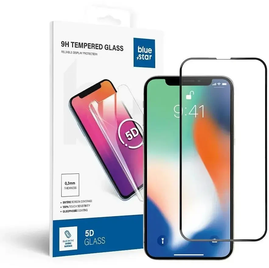 BlueStar Grūdintas stiklas iPhone X (pilnas klijavimas) Blue Star 5D juodas