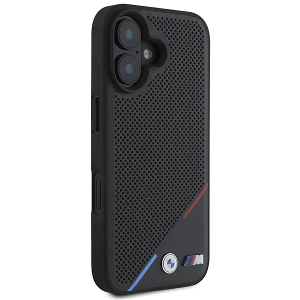 BMW M Perforated Tricolor Line MagSafe Apple iPhone 16 Case - dėklas telefonui juodos spalvos