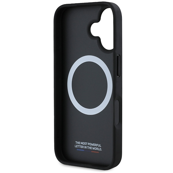BMW M Perforated Tricolor Line MagSafe Apple iPhone 16 Case - dėklas telefonui juodos spalvos