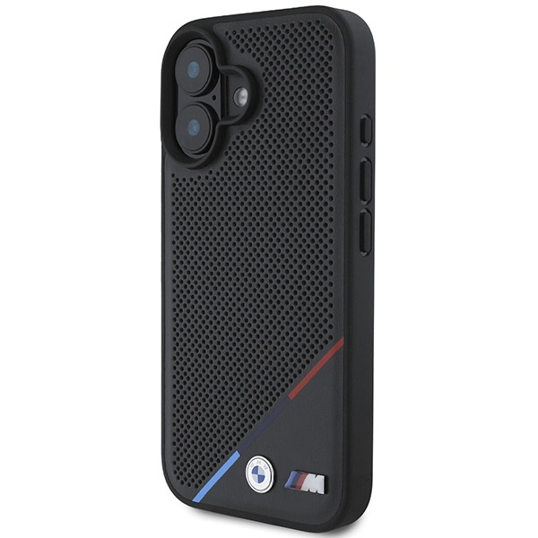 BMW M Perforated Tricolor Line MagSafe Apple iPhone 16 Case - dėklas telefonui juodos spalvos