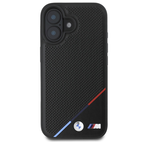 BMW M Perforated Tricolor Line MagSafe Apple iPhone 16 Case - dėklas telefonui juodos spalvos