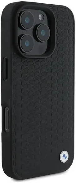 BMW BMHMP16X23RDDK Apple iPhone 16 Pro Max 6.9″ juodos spalvos kietas dėklas Sign Leather Diamond Metal Logo MagSa