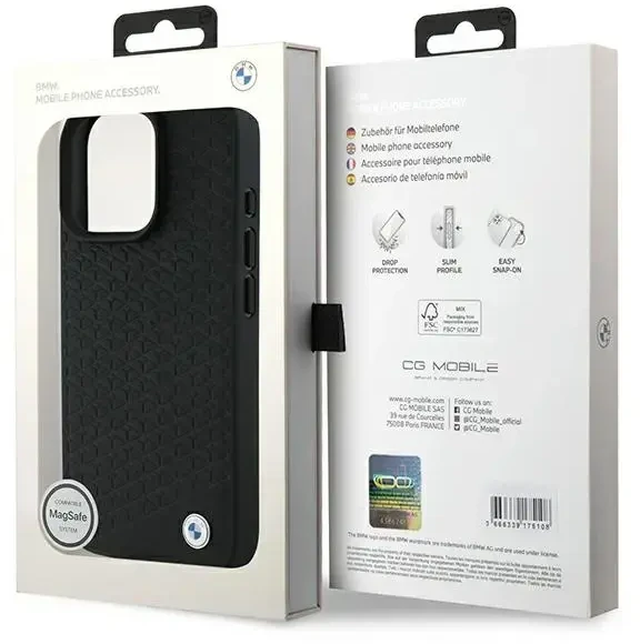 BMW BMHMP16X23RDDK Apple iPhone 16 Pro Max 6.9″ juodos spalvos kietas dėklas Sign Leather Diamond Metal Logo MagSa