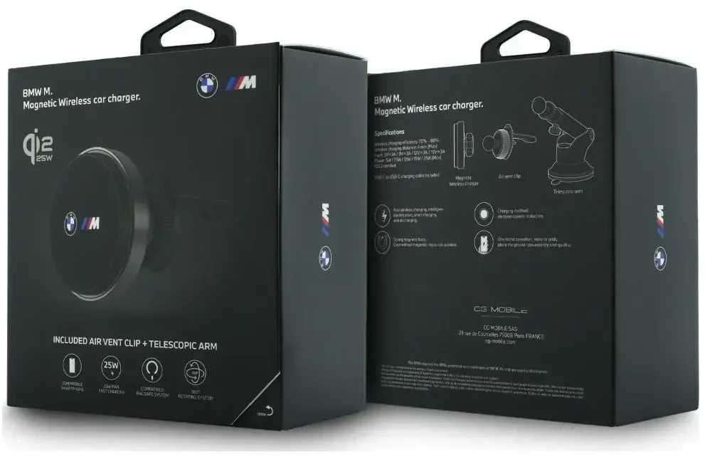Laikiklis automobilinis BMW M Edition indukcyjny 25W Qi2 MagSafe na kokpit/do szyby/do kratki juoda