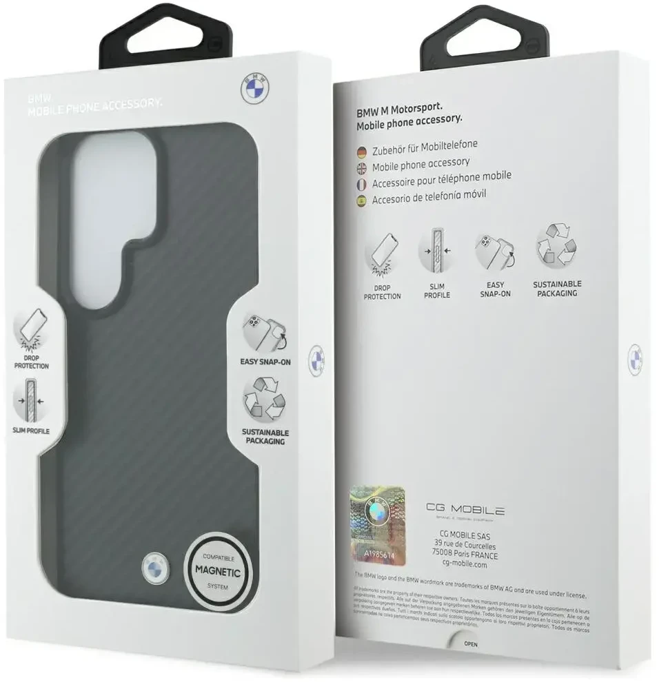 Dėklas BMW Sign Magnetic Carbon Fiber MagSafe Samsung Galaxy S26 Ultra juodos spalvos