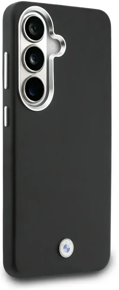 BMW Signature PU Leather Metal Logo Magnetic dėklas skirtas Samsung Galaxy S26 juodos spalvos