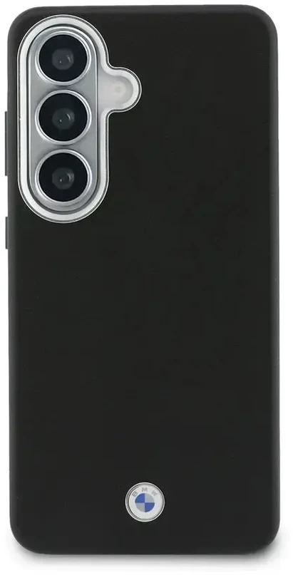 BMW firminis PU odos metalinis telefono dėklas su logotipu, skirtas Samsung Galaxy S26+ (S947) juodas