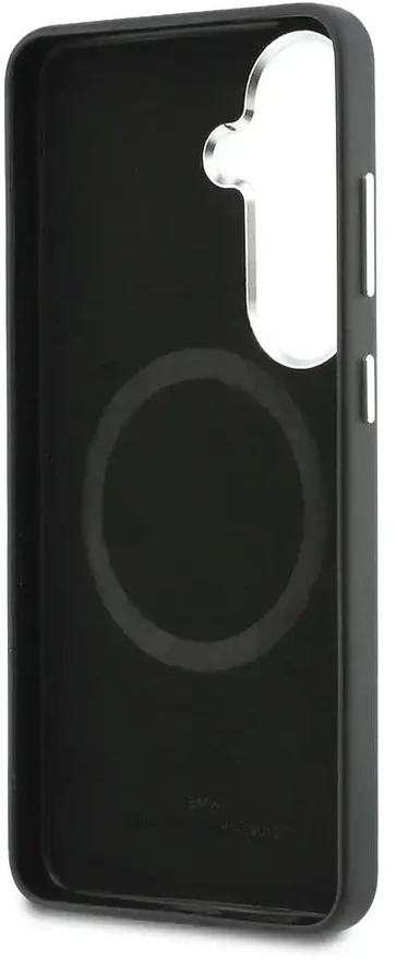 BMW firminis PU odos metalinis telefono dėklas su logotipu, skirtas Samsung Galaxy S26+ (S947) juodas