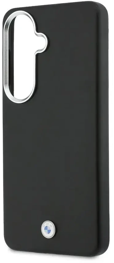 BMW firminis PU odos metalinis telefono dėklas su logotipu, skirtas Samsung Galaxy S26+ (S947) juodas