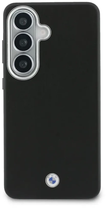 BMW firminis PU odos metalinis logotipo telefono dėklas su „MagSafe“ palaikymu, skirtas „Samsung Galaxy S26“ (S942) juodas