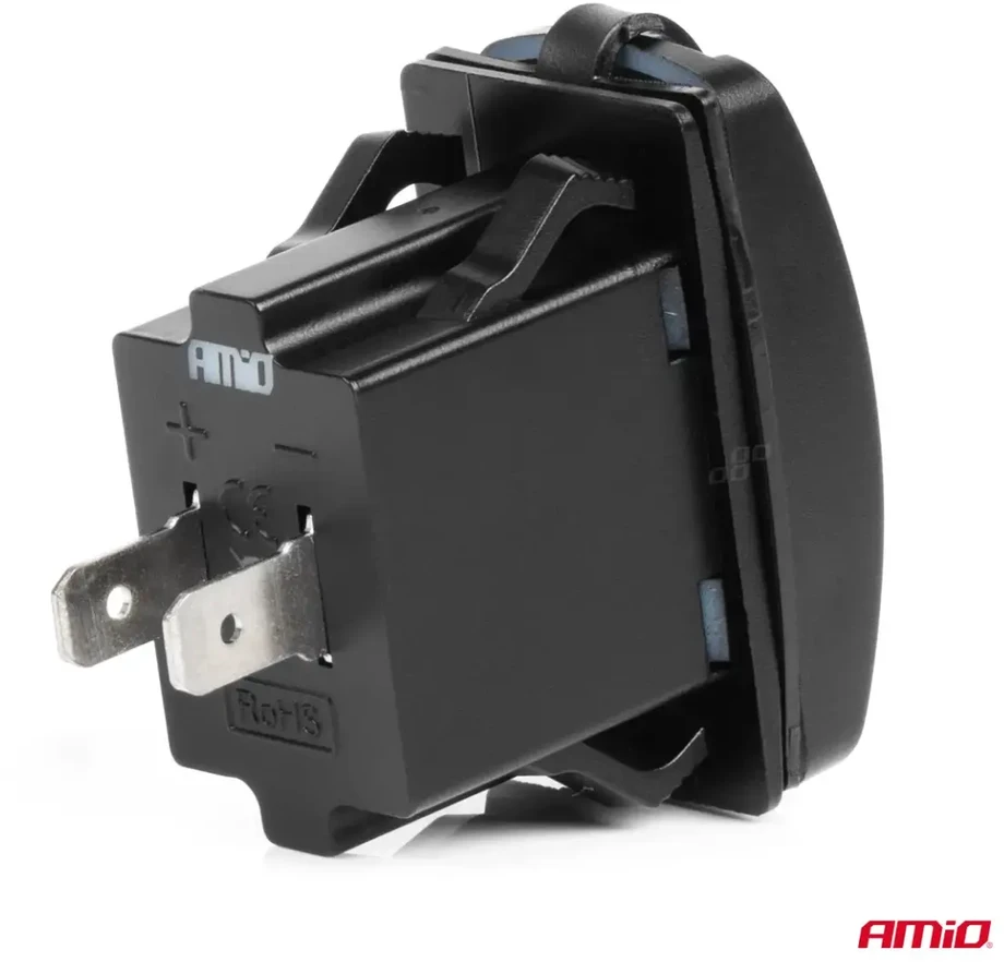 Vandeniui atsparus telefono įkroviklis su raudonu LED apšvietimu, 2xUSB 12/24V AMIO-04228