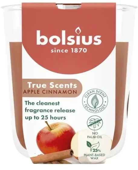 Bolsius „True Scents“ kvapioji žvakė 80x73mm, obuolių ir cinamono skonio