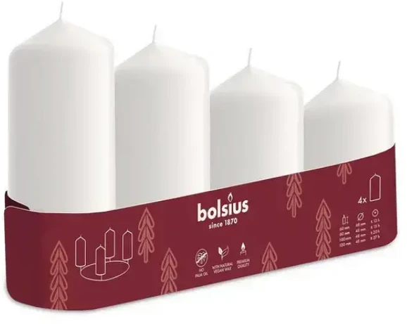 Bolsius Advent Christmas Candles 4pcs 60x48mm Baltas