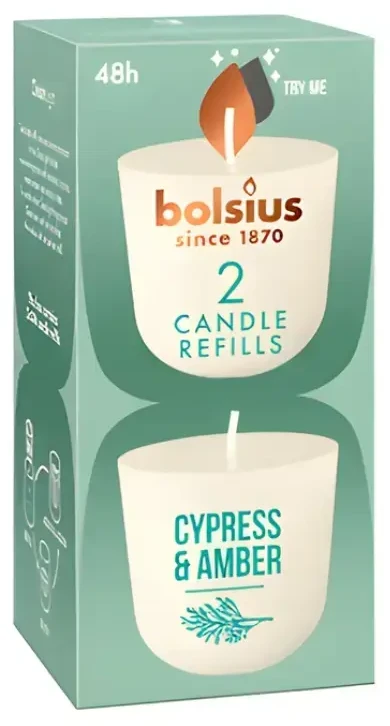 Bolsius CleanLight žvakių papildymai, 2 vnt., kiparisų ir gintaro spalvos