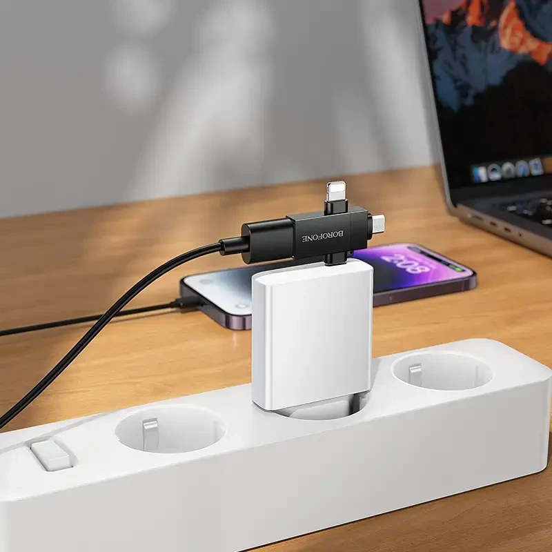 Borofone Adapteris BV26D – USB to Lightning/Type C/Micro USB – juodos spalvos