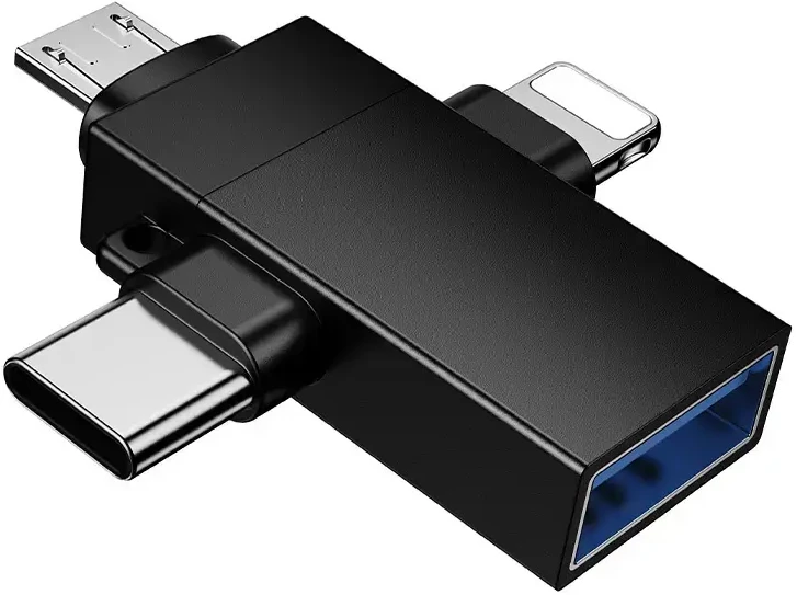 Borofone Adapteris BV26D – USB to Lightning/Type C/Micro USB – juodos spalvos