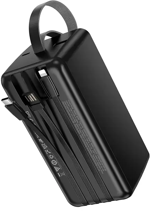 „Borofone“ išorinė baterija 50000mAh BJ79C „Clever“ – USB – su USB, C tipo ir „Lightning“ laidais, juodos spalvos