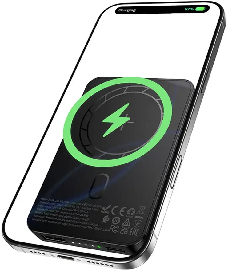 Borofone Power Bank 5000mAh BJ82 Dawn – USB – magnetic with induction charging juodos spalvos