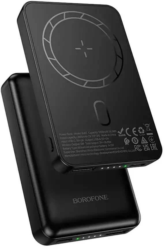 Borofone Power Bank 5000mAh BJ82 Dawn – USB – magnetic with induction charging juodos spalvos