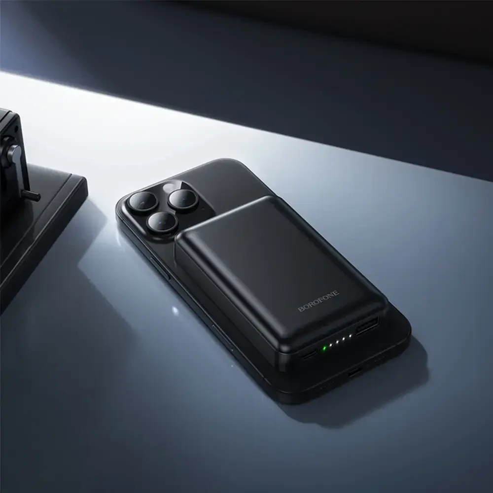 Borofone Power Bank 5000mAh BJ82 Dawn – USB – magnetic with induction charging juodos spalvos