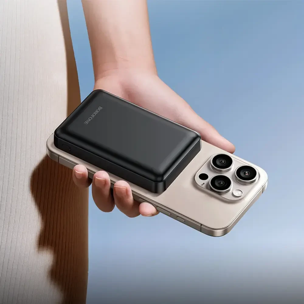 Borofone Power Bank 5000mAh BJ82 Dawn – USB – magnetic with induction charging juodos spalvos