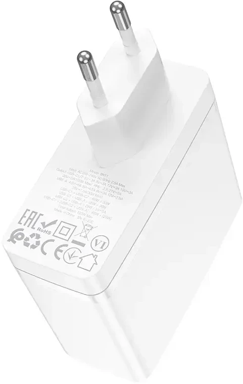 Borofone Laidinis įkroviklis BN11 Imperial – USB + 2xType C – QC 3.0 PD 100W baltos spalvos