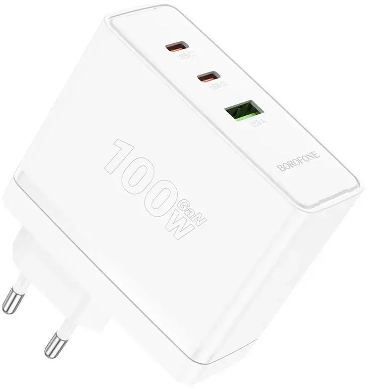 Oem Borofone laidinis įkroviklis BN11 Imperial – USB + 2xType C – QC 3.0 PD 100W baltos spalvos