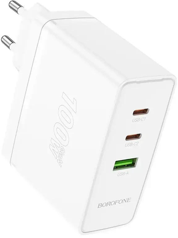 Oem Borofone laidinis įkroviklis BN11 Imperial – USB + 2xType C – QC 3.0 PD 100W baltos spalvos