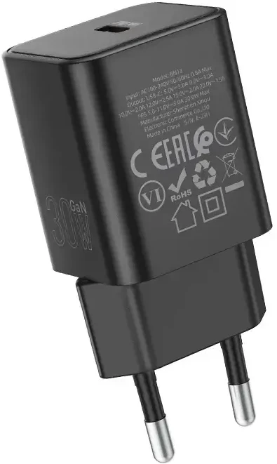 Borofone Laidinis įkroviklis BN13 Safety GaN – Type C – PD 30W juodos spalvos